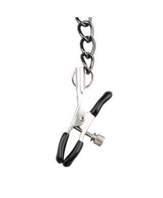 Wiązania-Leather Collar With Nipple Chains