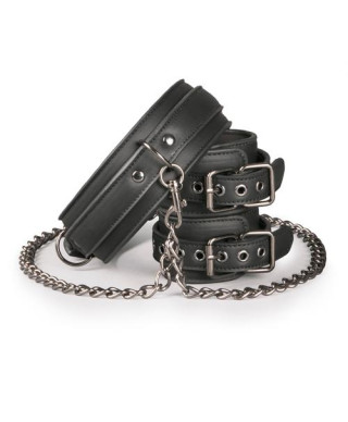 Kajdanki-Leather Collar With Handcuffs