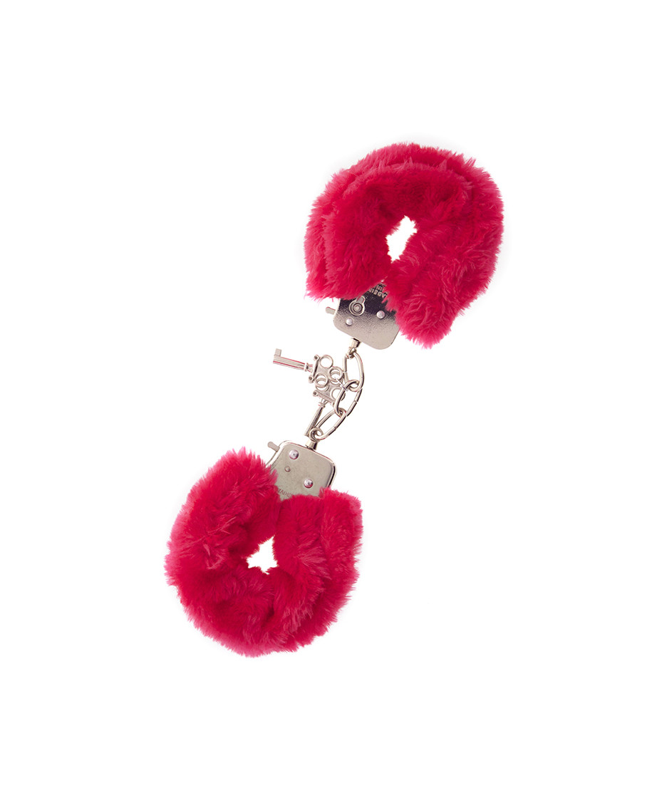 Kajdanki-METAL HANDCUFF WITH PLUSH RED