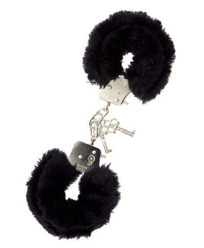 Kajdanki-METAL HANDCUFF WITH PLUSH BLACK