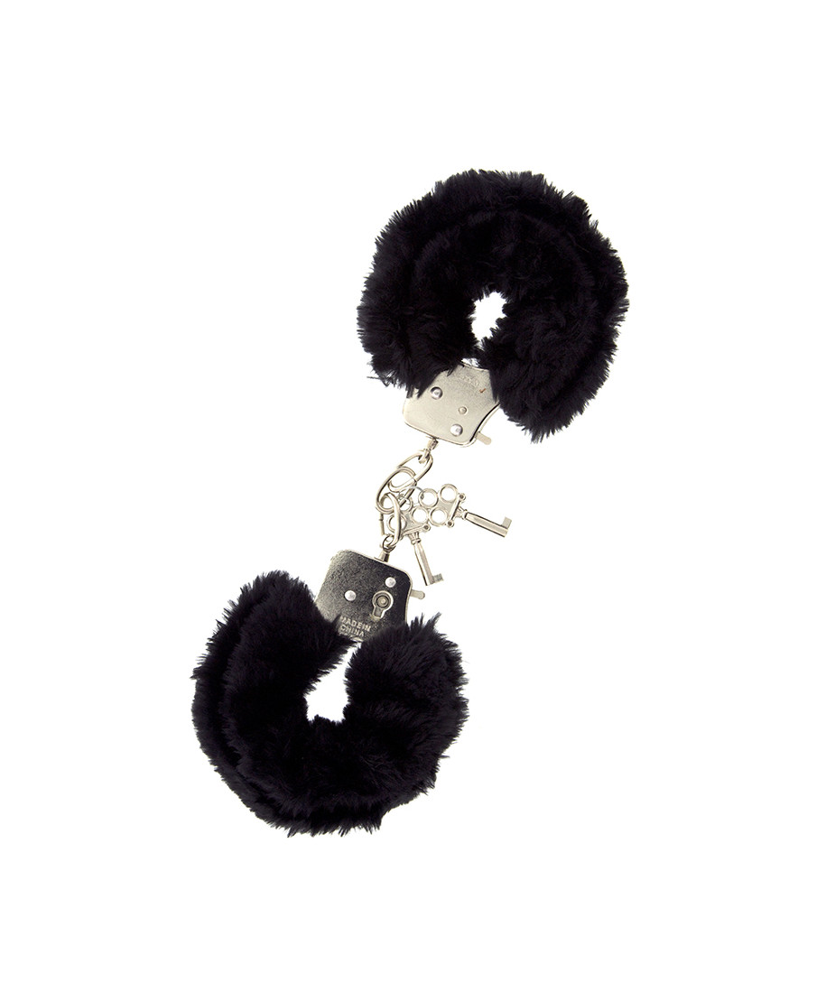 Kajdanki-METAL HANDCUFF WITH PLUSH BLACK