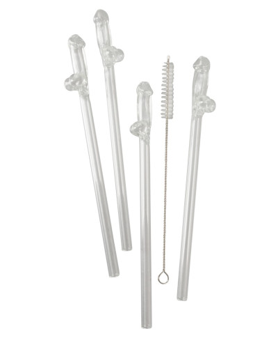 Glass Drinking Straw Willy x 4