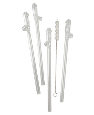 Glass Drinking Straw Willy x 4