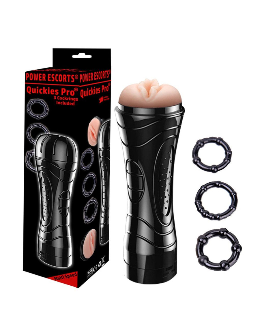 Quickes Pro - Vibrating masturbator 3 pack cockring