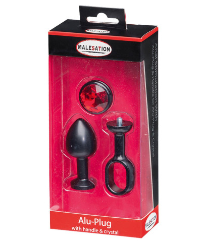 MALESATION Alu-Plug with handle crystal small black