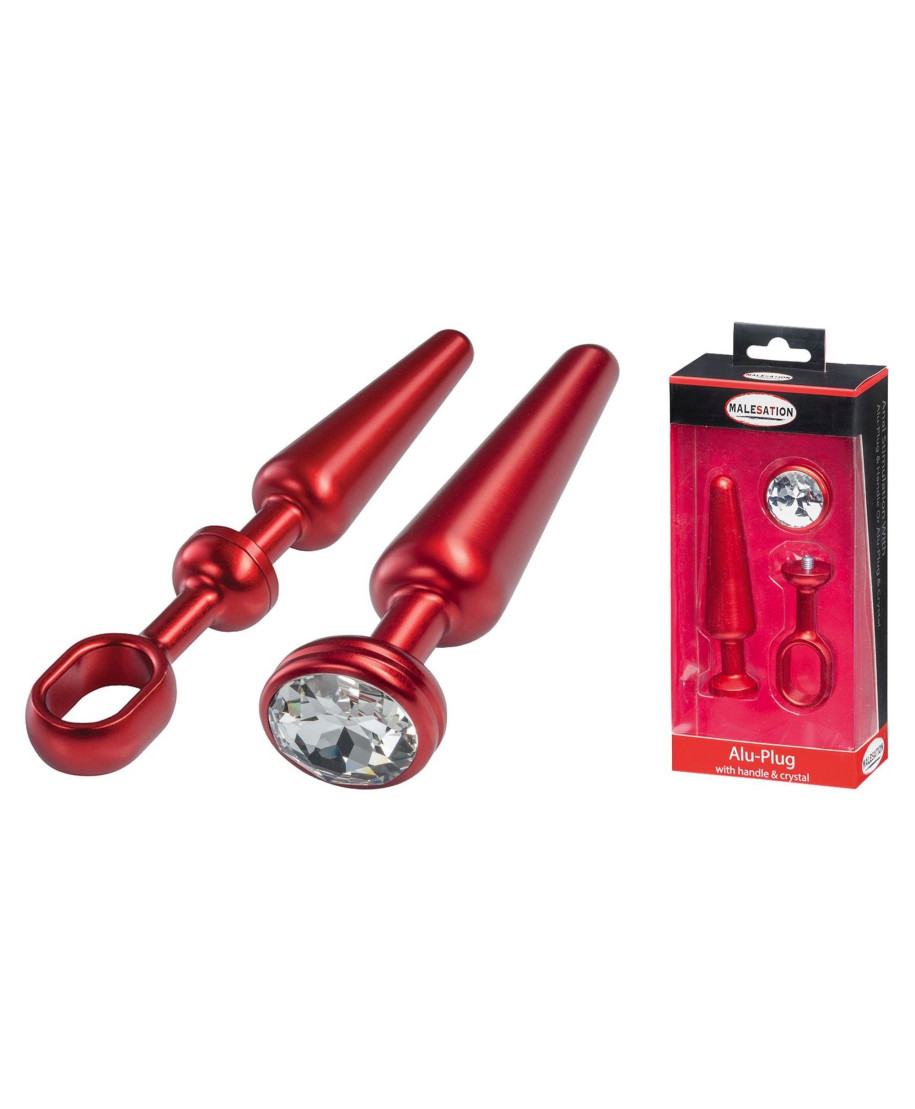 MALESATION Alu-Plug with handle crystal medium red