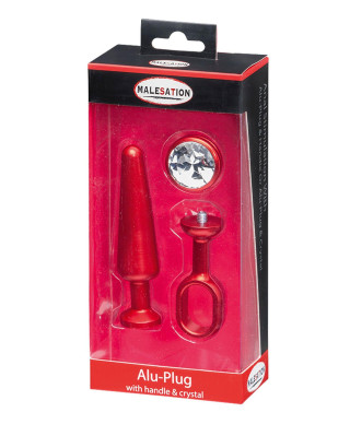 MALESATION Alu-Plug with handle crystal medium red