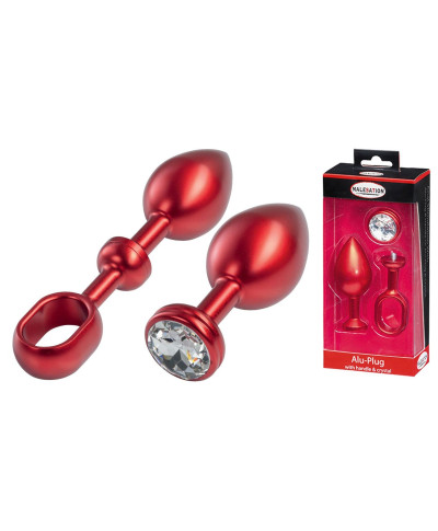 MALESATION Alu-Plug with handle crystal large red