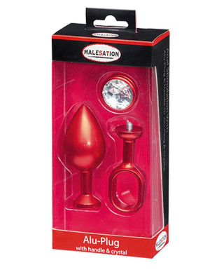 MALESATION Alu-Plug with handle crystal large red