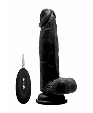 Vibrating Realistic Cock - 8 - With Scrotum - Black