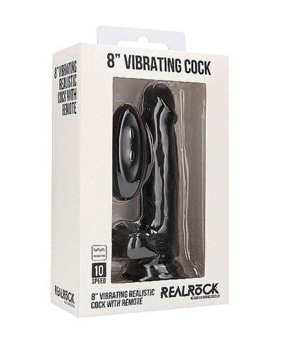 Vibrating Realistic Cock - 8 - With Scrotum - Black