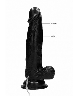 Vibrating Realistic Cock - 8 - With Scrotum - Black