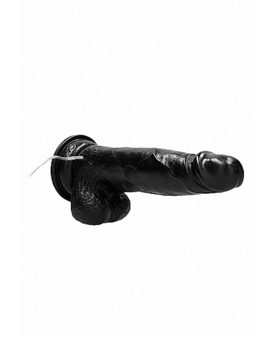 Vibrating Realistic Cock - 8 - With Scrotum - Black