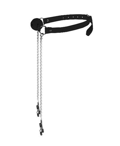 Ball Gag with Nipple Clamps - Black