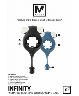 Infinity - Vibrating Cockring with Dangling Ball - Black