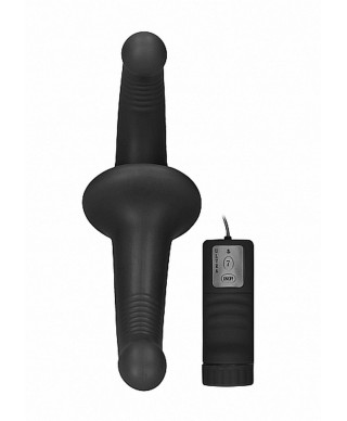 Strap-on podwójne prążkowane dildo czarne wibracja