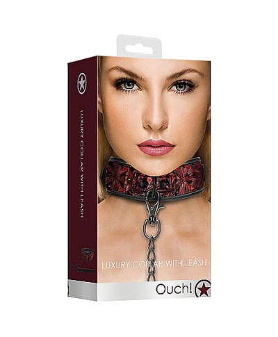 Luxury Collar with Leash - Burgundy