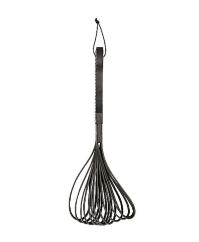 Wooden Handle Belt Whip Flogger Leather - Black