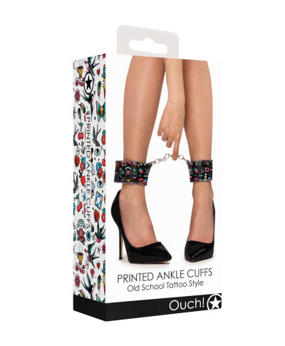 Printed Ankle Cuffs - Old School Tattoo Style - Black