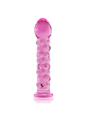 Szklane dildo z wypustkami w kolorze różowym 17cm