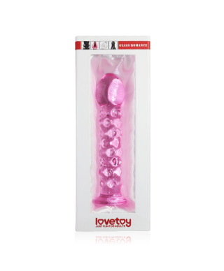 Szklane dildo z wypustkami w kolorze różowym 17cm