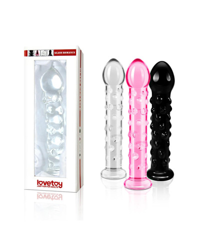 Szklane dildo z wypustkami w kolorze różowym 17cm