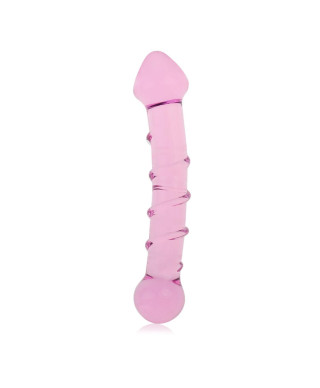 Dildo szklane różowe z wypustkami i główką 18 cm