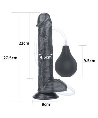 Czarne dildo żylaste przyssawka i wytrysk 28 cm