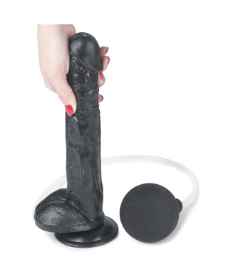 Czarne dildo żylaste przyssawka i wytrysk 28 cm