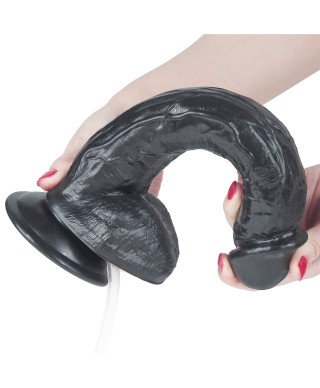 Czarne dildo żylaste przyssawka i wytrysk 28 cm