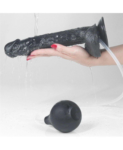 Czarne dildo żylaste przyssawka i wytrysk 28 cm
