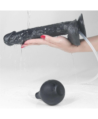 Czarne dildo żylaste przyssawka i wytrysk 28 cm