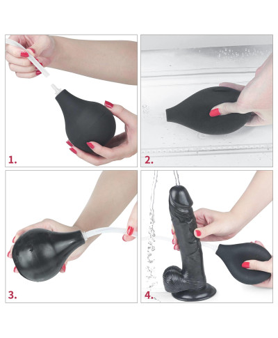 Czarne dildo żylaste przyssawka i wytrysk 28 cm