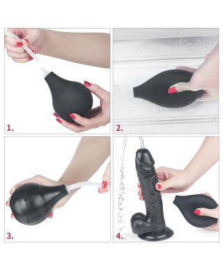 Czarne dildo żylaste przyssawka i wytrysk 28 cm