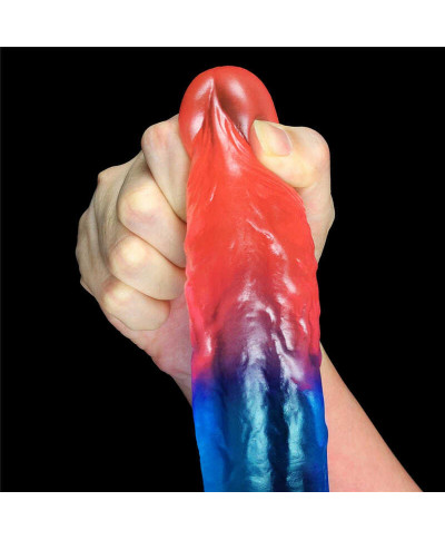 Duże dwukolorowe dildo giętkie z przyssawką 20 cm